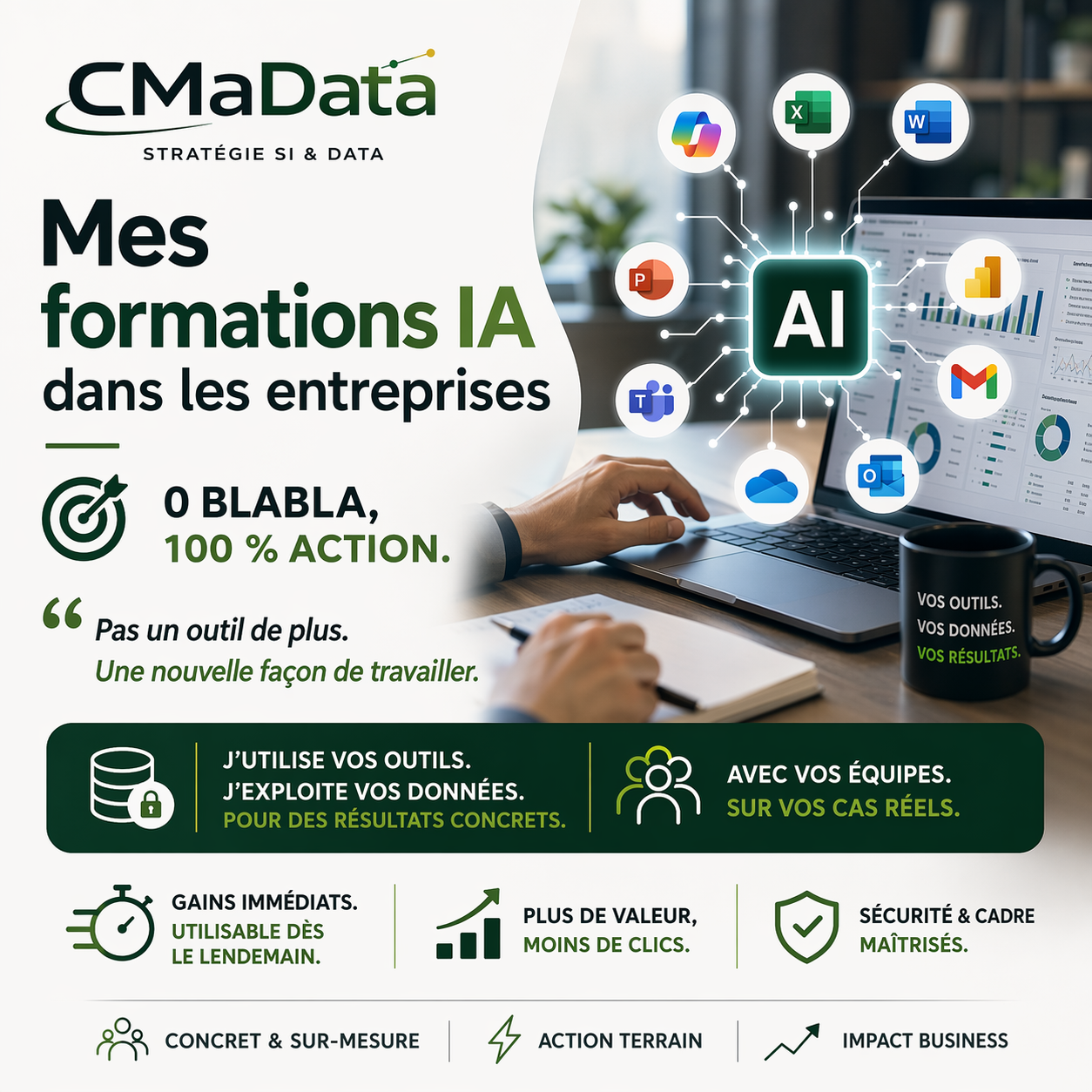 Formations-actions IA CMaData : 0 blabla, 100 % action — vos outils, vos données, vos résultats