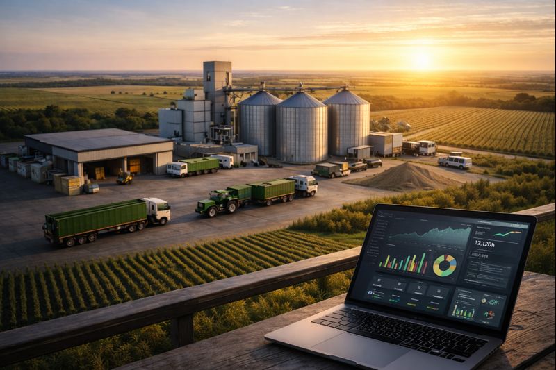 Tablette affichant un tableau de bord de données dans un environnement agroalimentaire